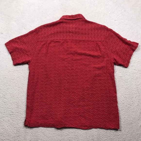 Toscano Silk Blend Button Shirt Mens Medium Red Geometric Short Sleeve Casual - Picture 7 of 13